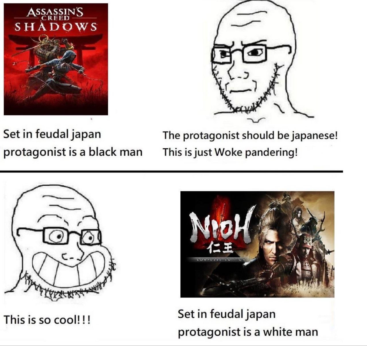 ASSASSINS SHADOWS Set in feudal japan The protagonist should be japanese! protagonist is a black man This is just Woke pandering! This is so cool!!! Set in feudal japan protagonist is a white man