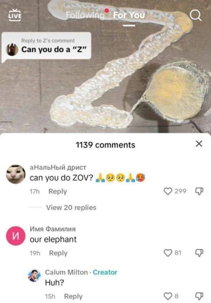 tive For Reply to comment Can you “2” 3 У 1139 comments аНальНый дрист can you ZOV? 3, View 20 replies Имя Фамилия our elephant 19в Веру Calum Milton Creator Huh? Reply 8