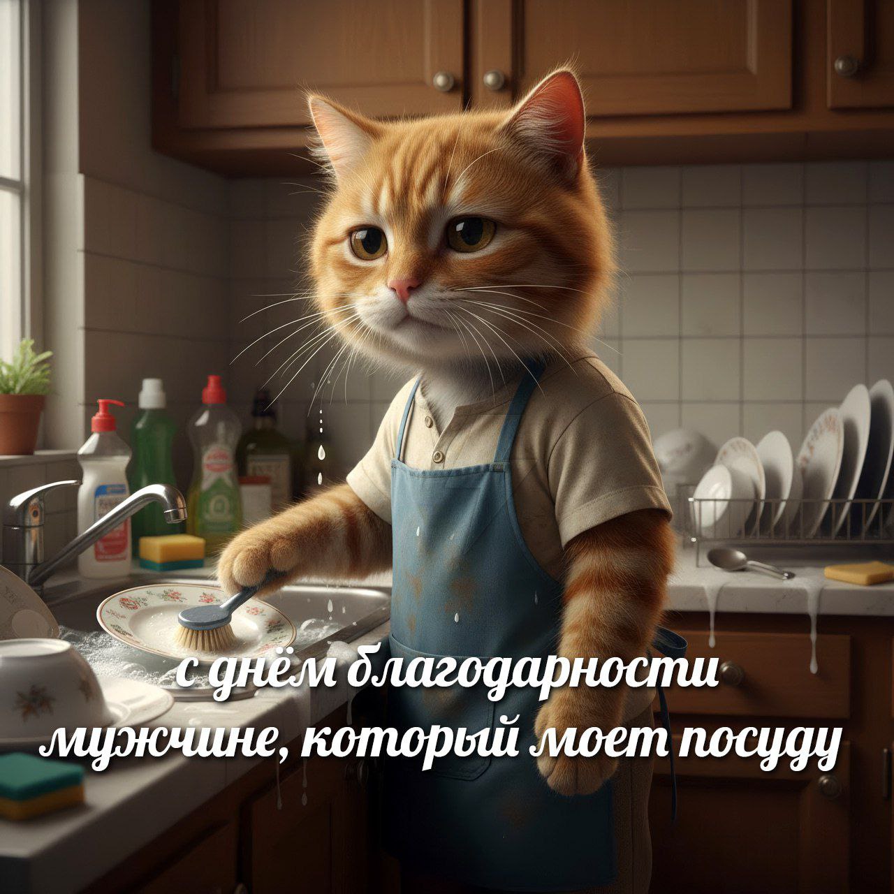 лагодарности моет посуду