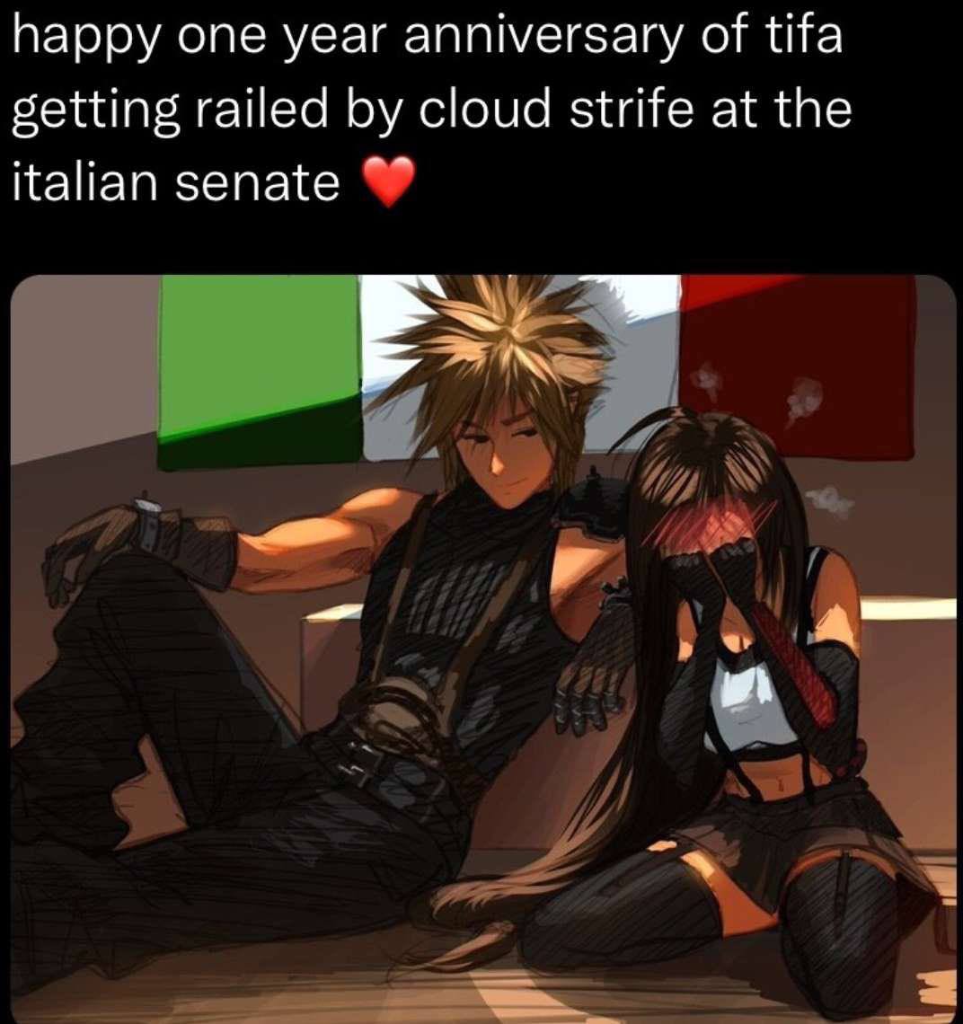 happy one year anniversary of tifa setting railed cloud strife at the italian senate