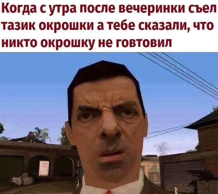 Когда с утра после вечеринки съел тазик окрошки а тебе сказали, что никто окрошку не говтовил