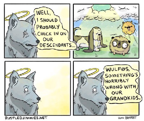 WELL, SHouLD PROBABLY IN ON OUR DESCENDANTS... WULFSS, SOMETHING'S HORRIBLY WRONG WITH Я Я OUR GRANDKIDS. МЕТ