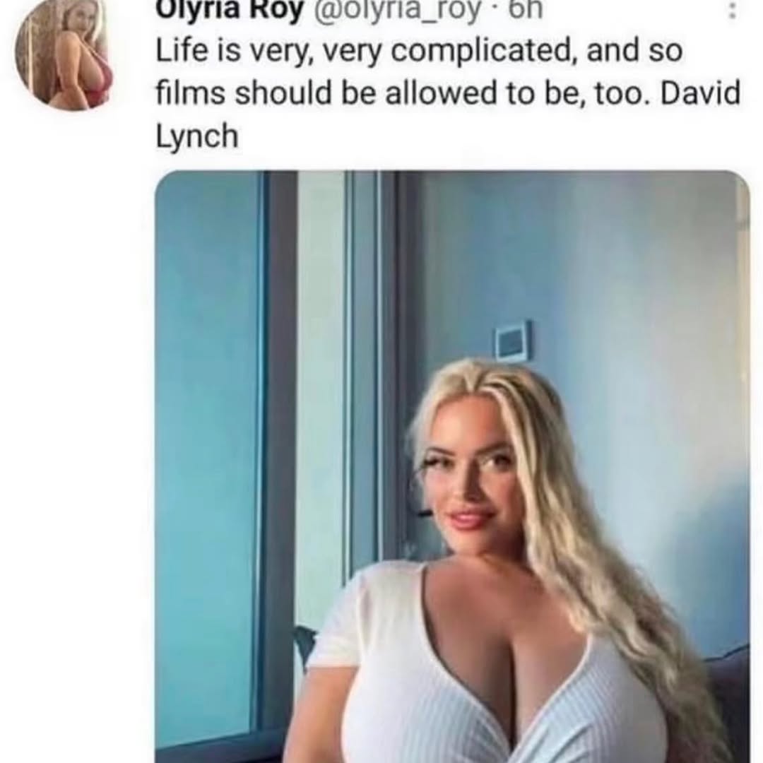 ROY OF) Life is very, very complicated, and so films should be allowed to be, too. David Lynch