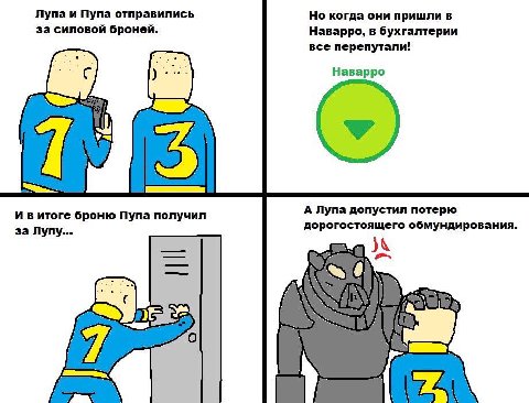 Лупа и Пупа отправились Но когда они пришли в за силовой броней. Наварро, в бухгалтерии все перепутали! Наварро А Лупа допустил потерю итоге броню Пупа получил за Лупу... дорогостоящего обмундирования