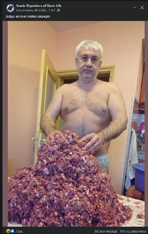 Scenic Depictions of Slavic Life Bulgarian man makes sausages