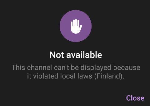 Not available This channel can't be displayed because it violated local laws (Finland). Close