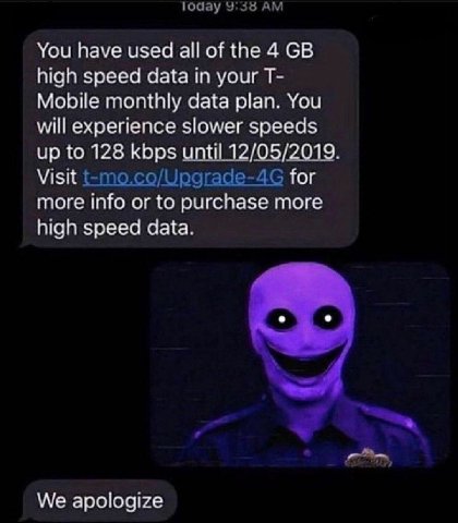 You have used all of the 4 high speed data in your Mobile monthly data plan. You will experience slower speeds up to 128 kbps until 12/05/2019. Visit for more info or to purchase more high speed data.
