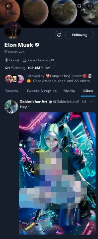 |4 Following Elon Musk @elonmusk Boring Joined June 2009 124 Following Followers Followed Pumpkin king Chad Assnable, cece, and 221 others Tweets Tweets replies Media Likes A SakimichanArt @Sakimichan
