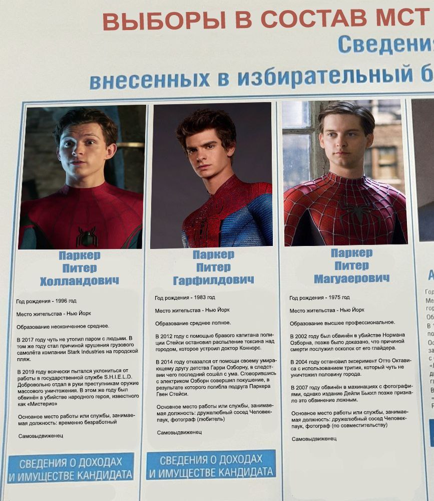 ВЫБОРЫ В СОСТАВ МСТ Сведени внесенных в избирательный 6 Паркер Паркер Паркер Питер Питер Питер Гарфилдович Магуаерович Колландович Год рождения 1996 год Год рождения 1983 год. Год рождения 1975 год Me
