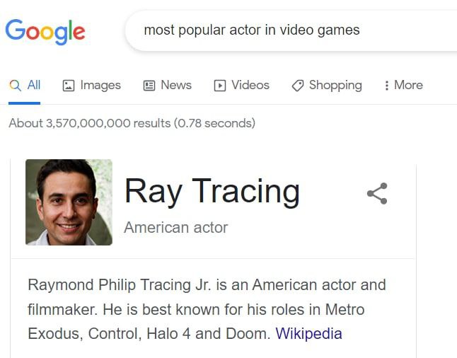 Google most popular actor in video games ОСА! Images News Videos Shopping More About 3,570,000,000 results (0.78 seconds) Ray Tracing American actor Raymond Philip Tracing is an American actor and fil