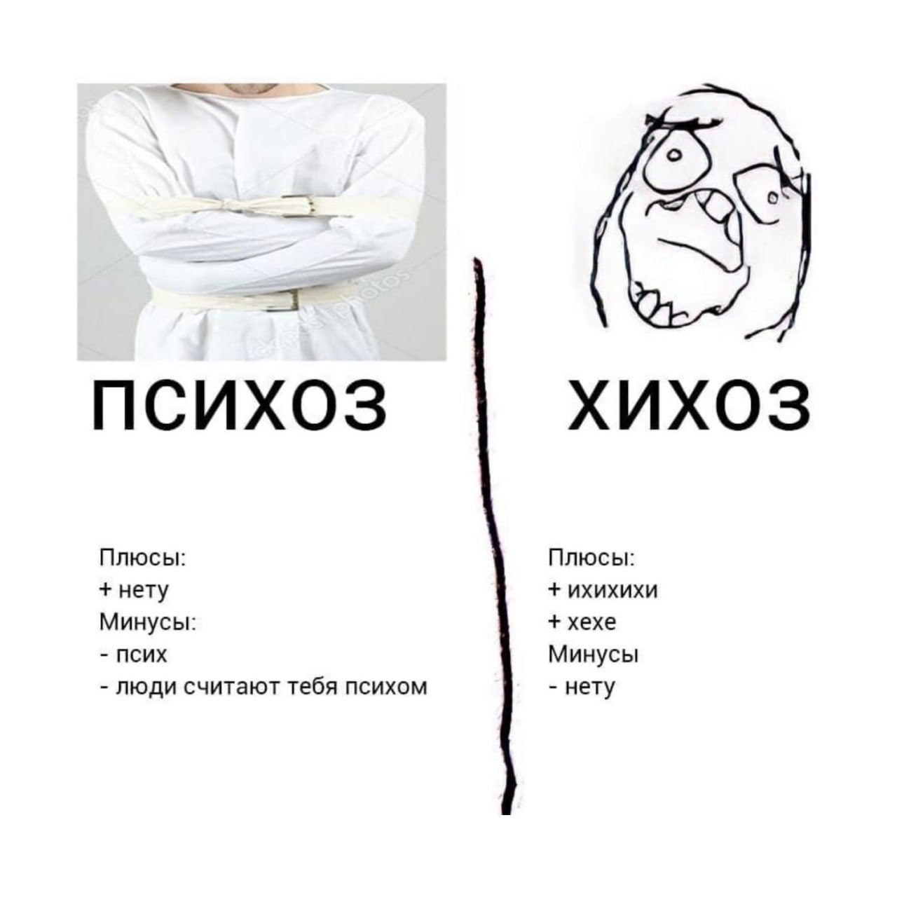 ПСИХОЗ XUXO3 Плюсы: Плюсы: нету ихихихи Минусы: хехе ПСИХ Минусы люди считают тебя психом нету