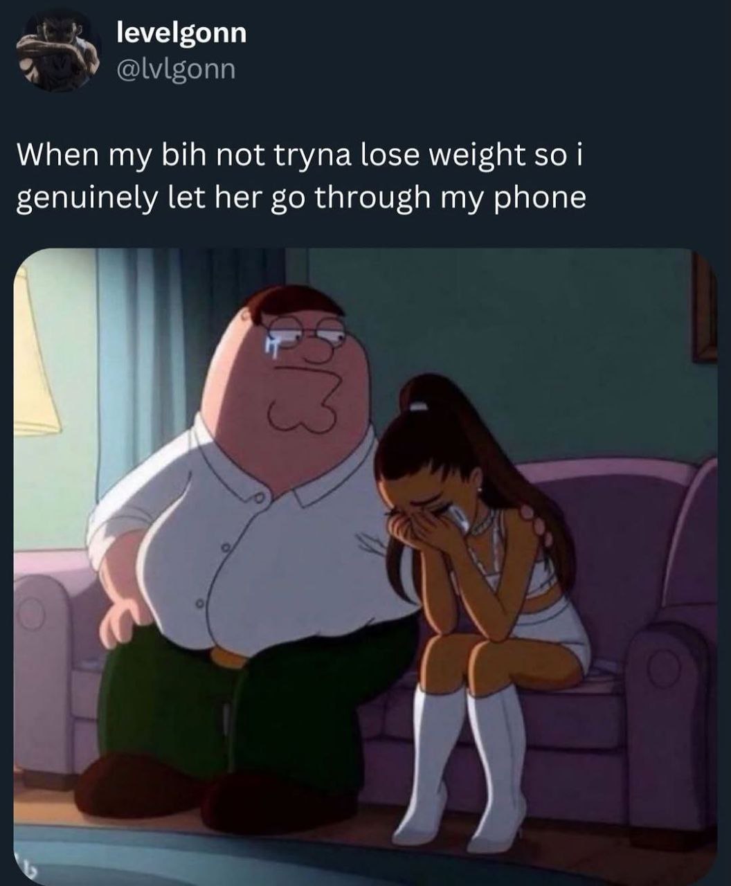 levelgonn @lvlgonn When my bih not tryna lose weight so i genuinely let her through my phone