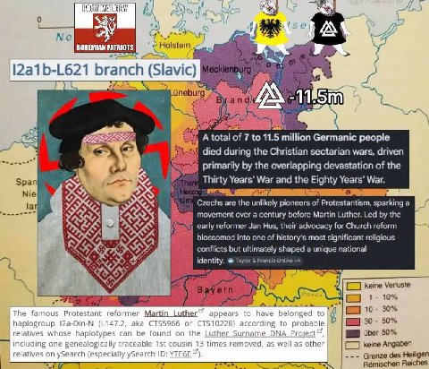 Apr) a No BOHEMIAN PATRIOTS 12а1 2 229 ‘total 7to 11.5 million Germanic people died during the Christian sectarian wars, driven primarily the overlapping devastation of the Span Thirty War and the Eig