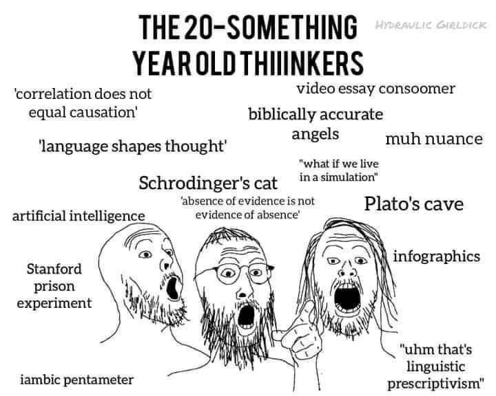 THE 20-SOMETHING ‘correlation does not video essay consoomer equal causation’ biblically accurate angels muh nuance ‘language shapes "what if we live in asimulation" Schrodinger's cat ‘absence of evid