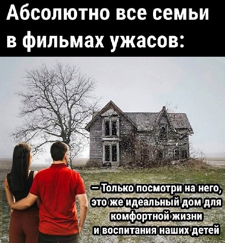 Абсолютно все семьи в фильмах ужасов: 2 Только. посмотри. на него, это. же идеальный дом для комфортной; жизни воспитания наших детей