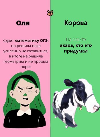 Оля Корова Сдает математику ОГЭ, На скейте но решила пока ахаха, кто это усиленно не готовиться, придумал в итоге не решила геометрию и не прошла порог