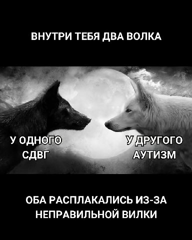 ВНУТРИ ТЕБЯ ДВА ВОЛКА у одного УДДРУГОГО СДВГ АУТИЗМ ОБА РАСПЛАКАЛИСЬ ИЗ-ЗА НЕПРАВИЛЬНОЙ ВИЛКИ