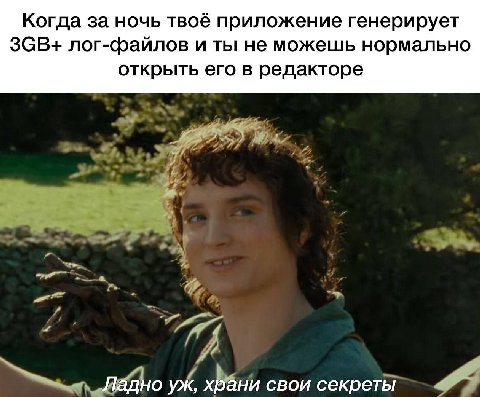 Когда за ночь твоё приложение генерирует лог-файлов и ты не можешь нормально открыть его в редакторе Ладно храни свои секреты