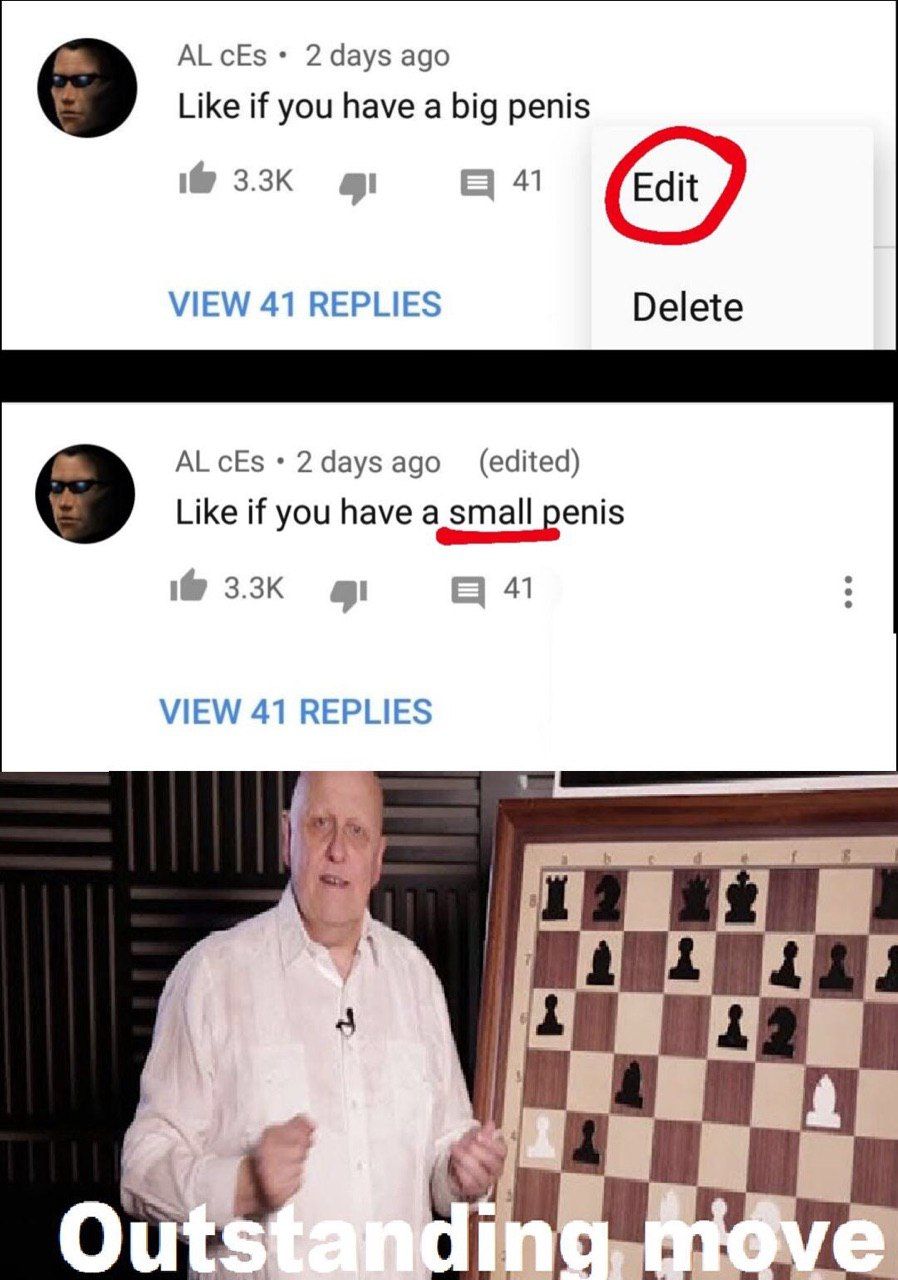 ALcEs 2 days ago Like if you have a big penis VIEW 41 REPLIES Delete 2 дау$ адо (edited) Like if you have а small penis 1@ 41 VIEW 41 REPLIES 4 4 if а, Outstanding,