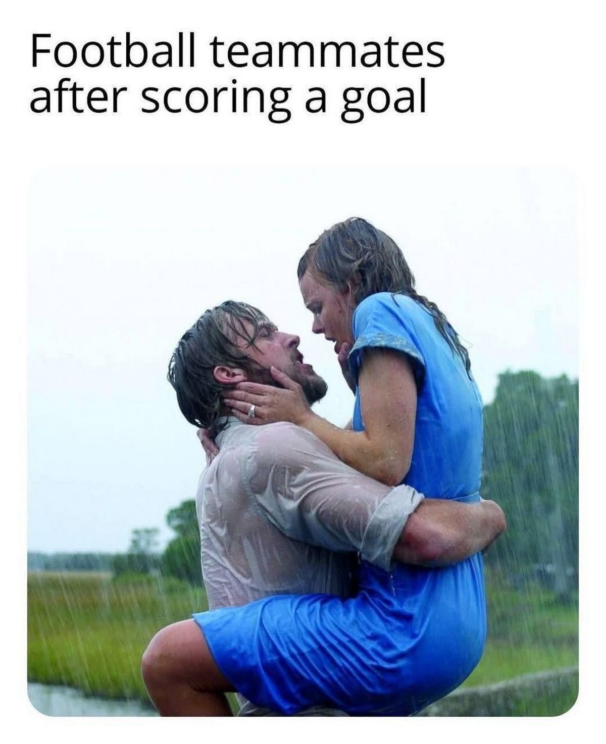 Football teammates after scoring a goal