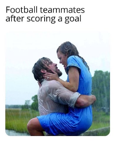 Football teammates after scoring a goal