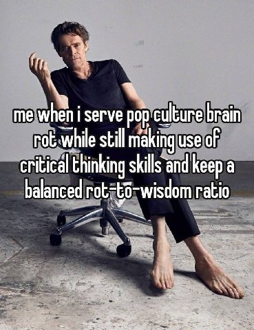 me when i serve pop culture brain rot while still making use of critical thinking skills‘and keep a balanced ratio