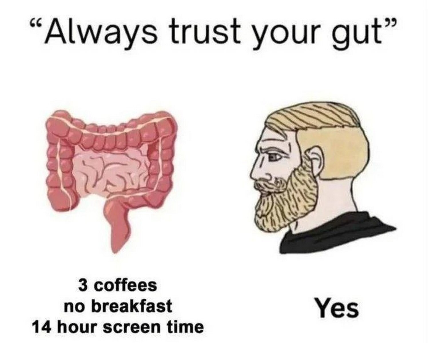 “Always trust your gut” 3 соНее$ no breakfast Yes 14 hour screen time
