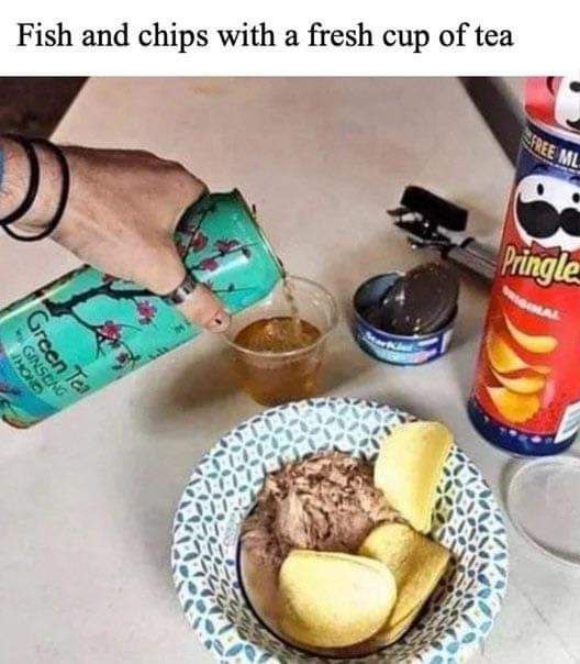 Fish and chips with a fresh cup of tea 4 Pringle я mee ААА 275