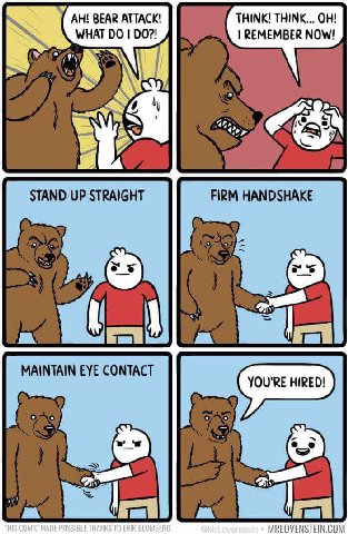 BEAR ATTACK! THINK! THINK... WHAT 1 007! REMEMBER NOW! К 5 7 YOU'RE a 2 4 7 THIS COMIC MADE POSSIBLE THANKS ТО ERIK BLOMBERG о MRLOVENSTEIN.COM