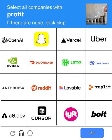 Select а! companies with profit If there are none, click skip ОрепА! ЧБег NVIDIA. ANTHROP\C replit A ad.dev 2. port соо