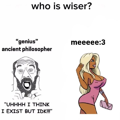 who is wiser? “genius” meeeee:3 ancient philosopher “UHHHH I THINK I EXIST BUT ТОК!"