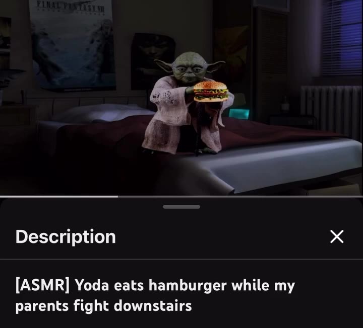 [ASMR] Yoda eats hamburger while my parents fight downstairs
