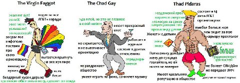 The Virgin Faggot The Chad Gay Thad Pidaras состоит в 14 >содомский грех >камингаут! ходит на все анти-ЛГБТ >я гей! ЛГБТ+ парады >да я гей, но это не главное карается смертью >голосую за закон организ