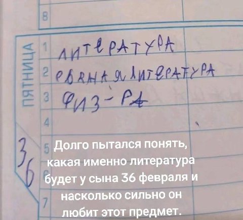 Долго пытался понять, какая именно литература будет у сына 36 февраля и насколько сильно он любит этот предмет.