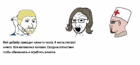 Мой дебатёр приводит какие-то числа. А числа считают ничего. Вся математика липовая. Создана этатистами чтобы обманывать и ограблять анкапов.