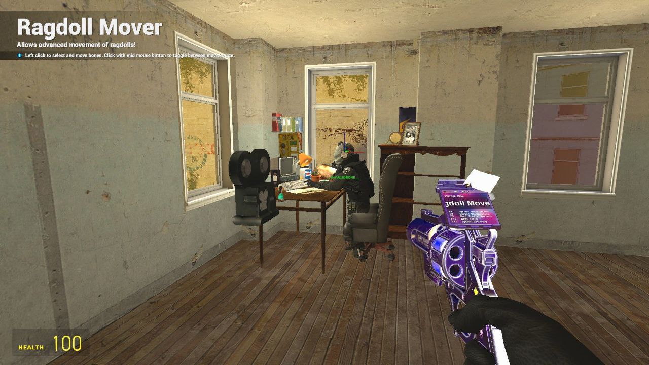 Raadoll Mover Allows advanced movement of ragdolls! Left click to select and move bones. Click with mid mouse button to between И i I Mov HEALTH 0 0