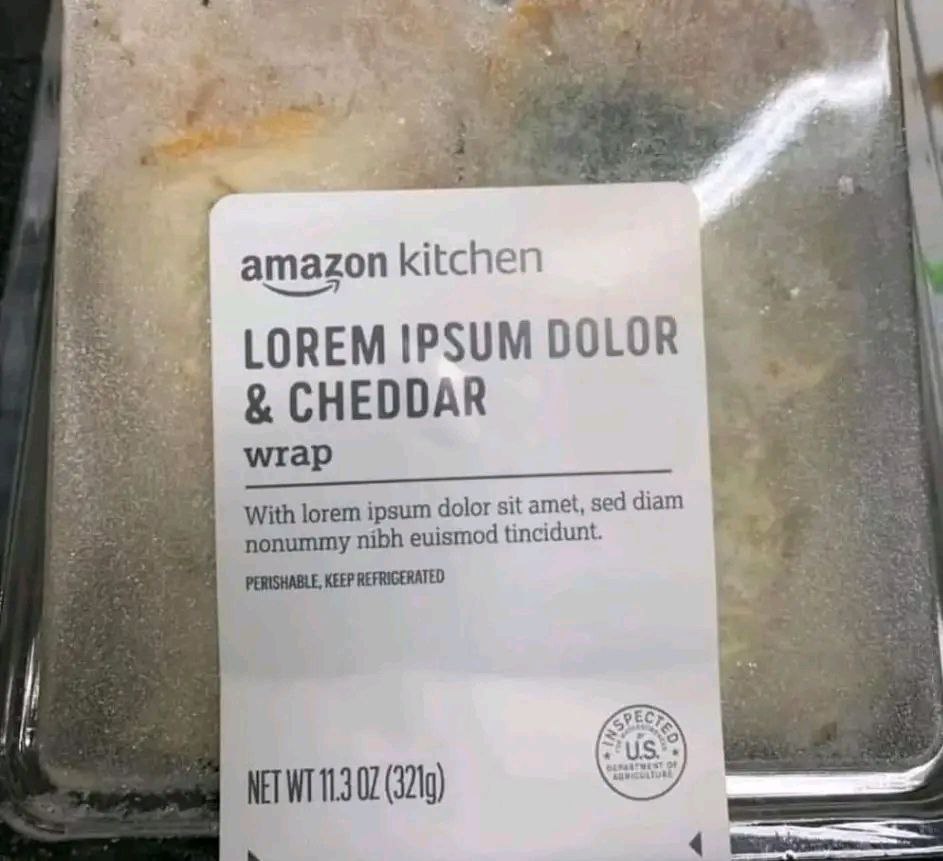 amazon kitchen LOREM IPSUM DOLOR CHEDDAR wrap With lorem ipsum dolor sit amet, sed diam nonummy nibh euismod tincidunt. PERISHABLE, KEEP REFRIGERATED
