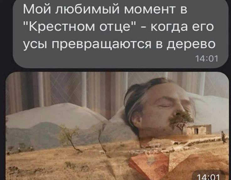 Мой любимый момент в "Крестном отце" когда его усы превращаются в дерево 14:01 мы 14:01