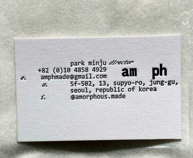 park minju +82 (0)10 4858 4929 amphmade@gmail.com a 5+-502, 13, supyo-ro, jung-gu, seoul, republic of korea @amorphous .маде