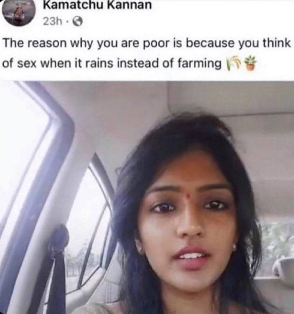 Kannan The reason why you are poor is because you think of sex when it rains instead of farming