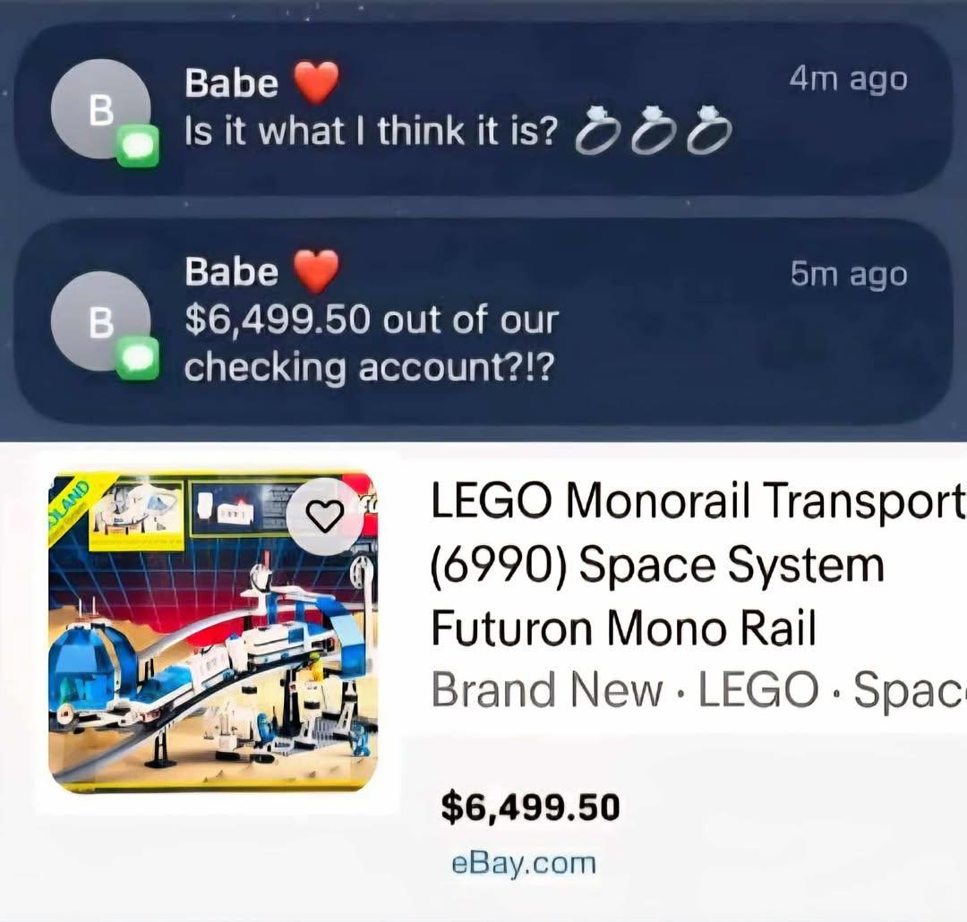 Babe ago Is it what think itis? Babe ago $6,499.50 out of our checking account?!? Con LEGO Monorail Transport (6990) Space System Futuron Mono Rail Brand New: LEGO Spac $6,499.50 eBay.com