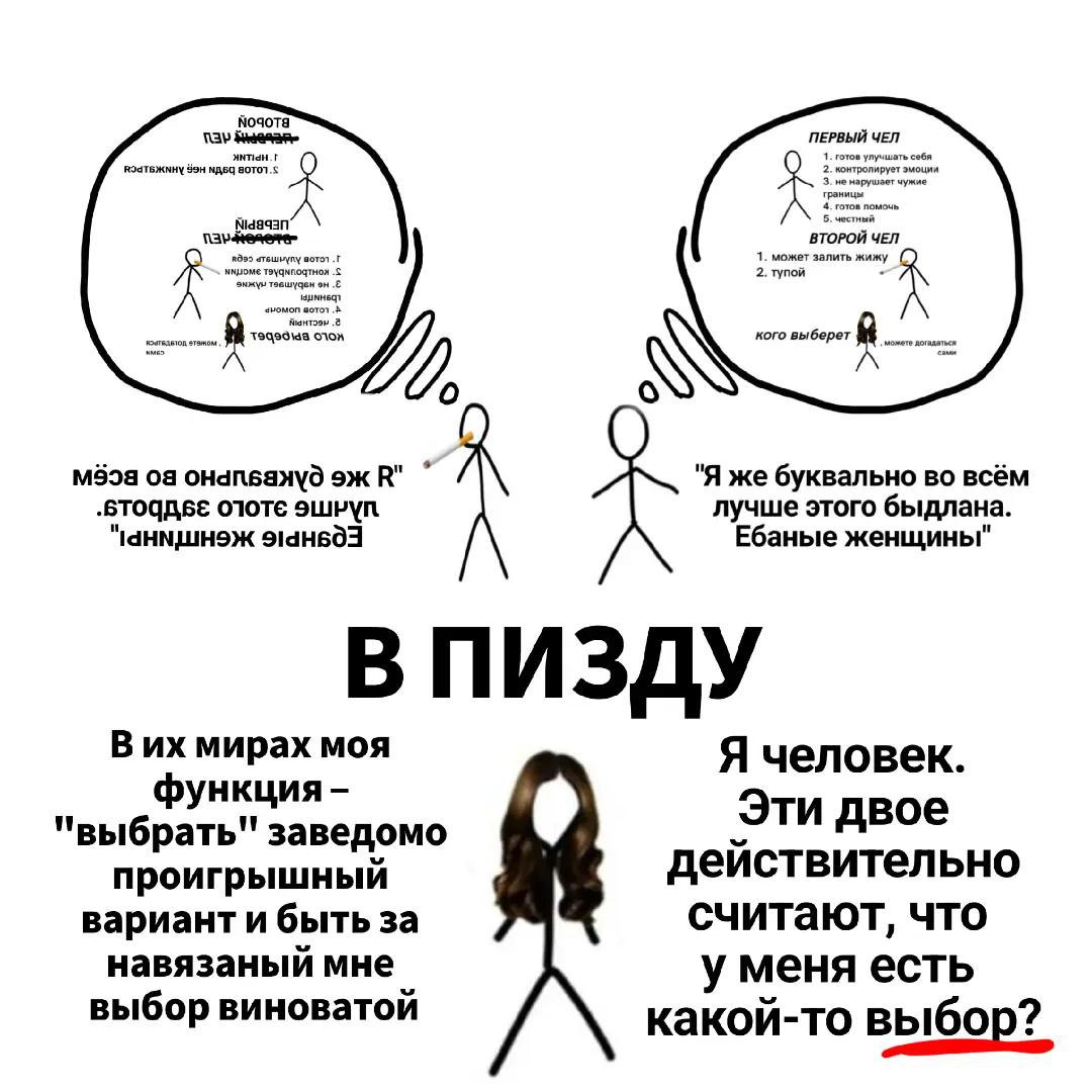 HOH вотот BTC ЧЕЛ мёэа В" "Я же буквально во всём -BTOGASE O10TE SLUPYN лучше этого быдлана. Ебаные женщины" В ПИЗДУ Вих мирах моя Я человек. функция Эти двое "выбрать" заведомо действительно проигрыш