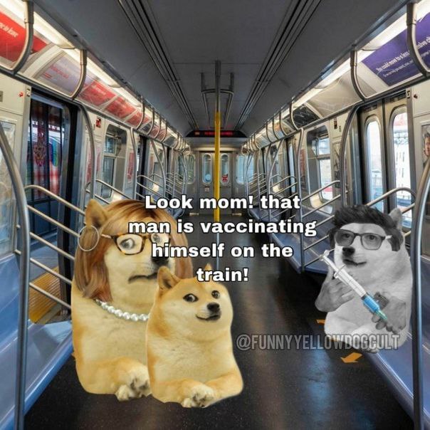 Look mom! that man is vaccinating on the train! 1