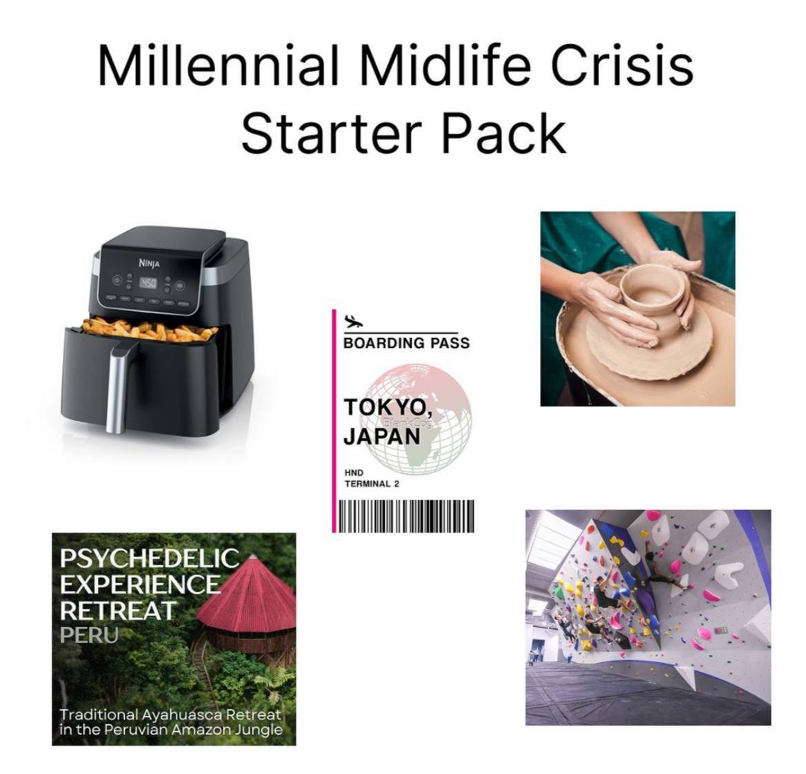 Millennial Midlife Crisis Starter Pack BOARDING PASS TOKYO, PSYCHEDELIC EXPERIENCE ВЕТВЕАТ PERU Traditional Ayahuasca in the Peruvian AmazonJungle