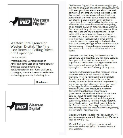 ALPHV ransomware group appears frustrated with Western Digital