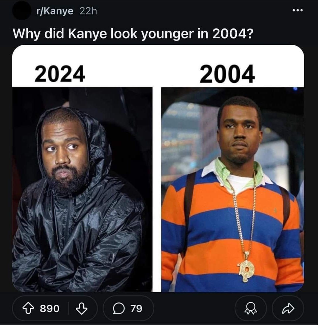 г/Капуе Why did Kanye look younger 2004? 2024 2004 890