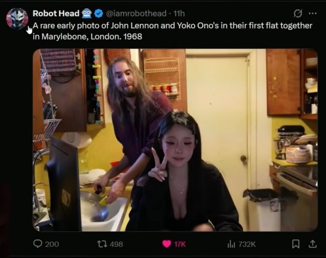 Robot Head @iamrobothead rare early photo of John Lennon and Yoko Ono's in their first flat together in Marylebone, London. 1968 a mY я 4 a 200 498
