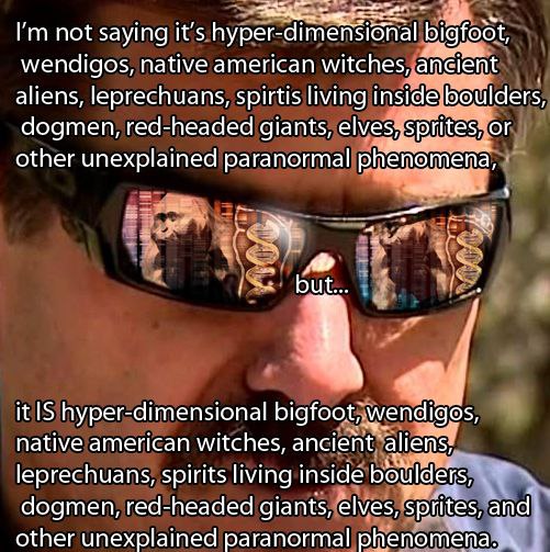 not saying it’s hyper-dimensional bigfoot, wendigos, native american witches, aliens, leprechuans, spirtis living inside boulders, dogmen, red-headed giants, other unexplained paranormal я but... it I