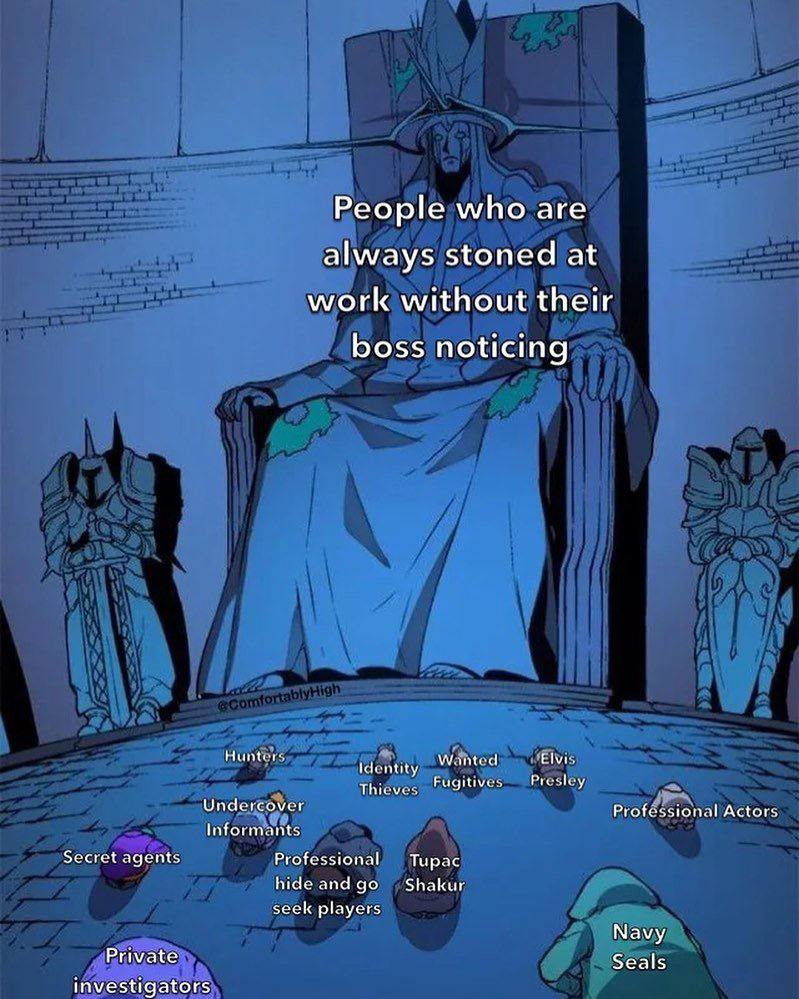 People who are always stoned at work without their boss noticing Hunters Wanted Elvi. identity Fugitives Thieves Undercover Proféssional Actors Informants Secret agents Professional Tupac hide and Sha