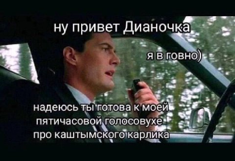 ну привет Дианочка, я в надеюсь тьгготова к “4 пятичасовои голосовухе** у про каштьмского